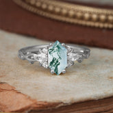 Nature-Inspired Classic 4-Prong Hexagonal-Cut Moss Agate Engagement Ring